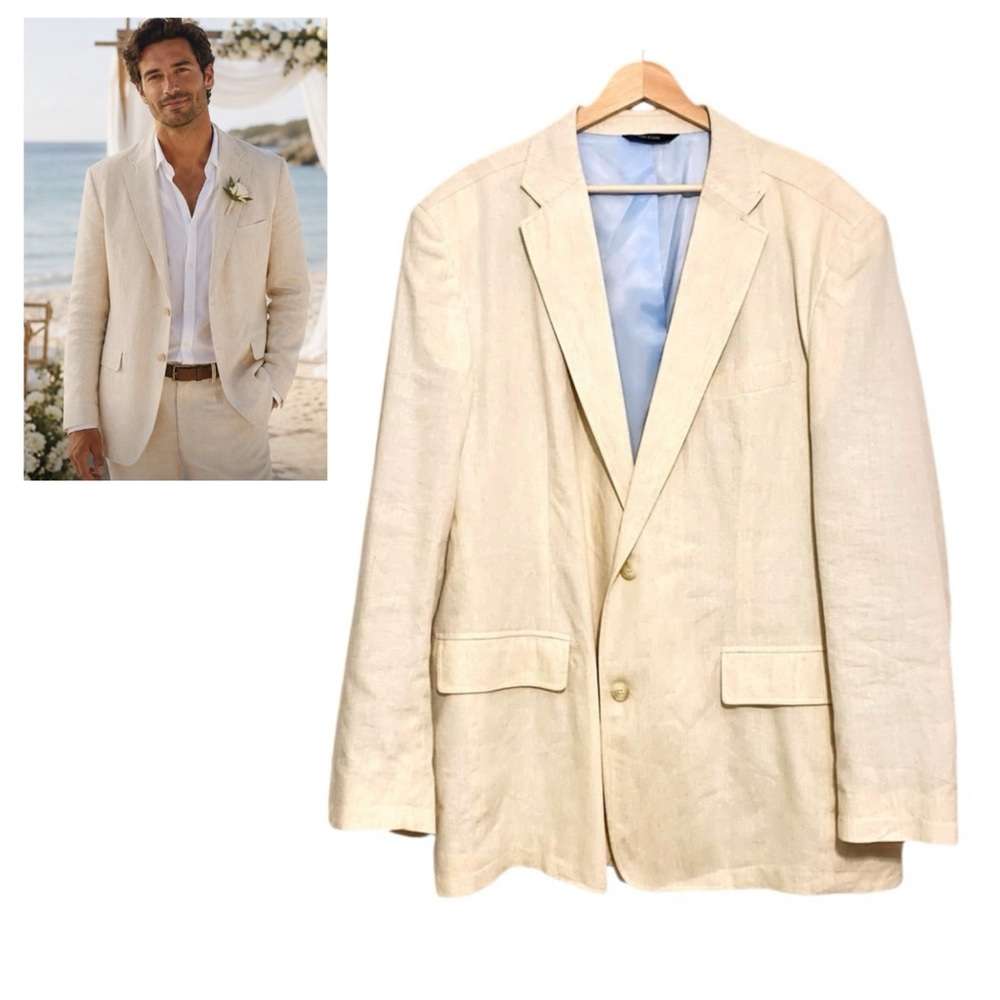 Structure Men’s Tan Linen Blend Blazer Jacket 2 Buttons Notched Collar Size XL
